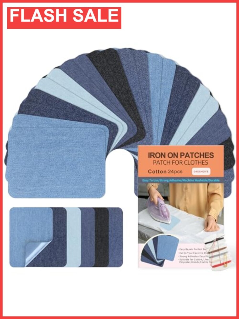 24pc Iron On Patches for Clothes Denim Repair Cotton Fabric